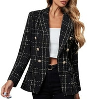 Ženska jakna za blejler dugih rukava plairana rever odjeća, casual rever gumb Business Attire Plaid
