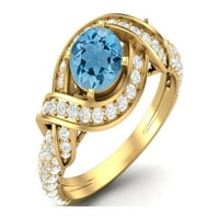 Okrugli oblik Švicarski plavi Topaz Sterling Srebrna zlato Vermeil Solitaire Ženski vjenčani prsten