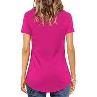 Ženski vrhovi ženske modne ljetne majice u boji prekrižene V izrez kratkih rukava sa labavim ružičastim