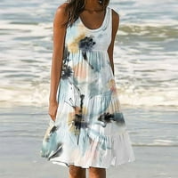Haljina na plaži Clearceance Ljetne haljine za žene Trendy Boho cvjetni print pokrov posade bez rukava