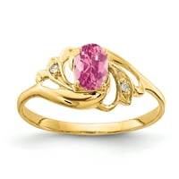 Čvrsta 14k žuto zlato 6x ovalni simulirani ružičasti turmalinski AA CZ prsten