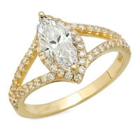 1. CT sjajan markiza Cleani simulirani dijamant 18k žuti zlatni halo pasijans sa accentima prsten sz