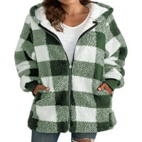 Ženska kapuljača Fuzzy Jackets toplo putni duksevi jakna PLAID MID Dužina zimska sherpa kaput od kaputa