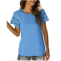 Lovskoo Ljetni vrhovi za žene Trendy Bluzes Kratki rukav Ležerni ramena T-majica TOP bluza Plava