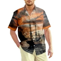 Muška majica kratkih rukava Casual Fashion Slim Fit Pirate brod Print Boys Košulje, Veličine100-8xl