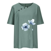 Jsaierl pamučne majice za žene Ležerne prilike ljeto kratkih rukava Elegantni print Crewneck T-majice