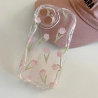 Cvjetni telefon za iPhone Pro, japanski korejski slatki 3D Clear Pink Walty Edge Tulip cvjetni telefon