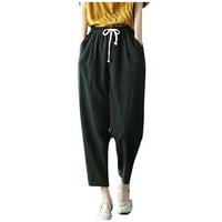 Fchengtais posteljine hlače za žene Ležerne prilike elastične strugove Loase Capri jogger hlače sa džepovima