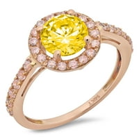 CT sjajan okrugli rez simulirani žuti dijamant 14k Rose Gold Halo Solitaire sa Accentima prsten sz 5.75