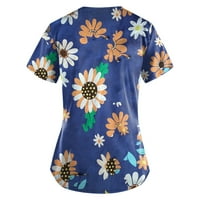 Cleance Womens Ljetni vrhovi Ženska bluza s kratkim rukavima Cvjetna bluza V-izrez Moda, tamno plava,