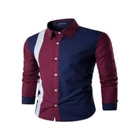 Muški patchwork dugih rukava Ležerne tipke Slim Fit Dugme down bluza vrhovi T-majice Navy Blue XL