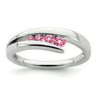 Čvrsti 14K bijeli zlatni simulirani ružičasti turmalin 4-kameni prsten