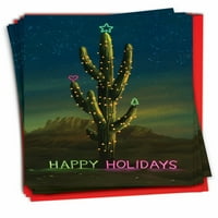 Pakovanje sretnih božićnih čestitki smešni - neonski kaktus C9522XSG-B12X1