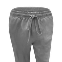 Visoke hlače za nogu visokog struka za žene kratke ležerne pamučne i posteljine čvrste vučne vučne elastične