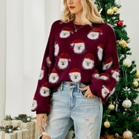 Puawkoer žene božićni pleteni džemper slatka santa glava uzorak pograničene pulover džemper žene