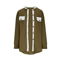 USMIXI Corduroy jakne za žene Ženske jakne za paket modne boje Patchwork Dugme Down Stalak za vrat Košulje