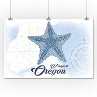 Waldport, Oregon - Starfish - Plava - Primorska ikona - ART WORLENT LANTERT