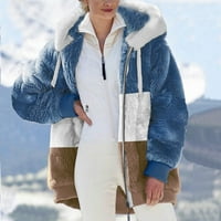 Zunfeo zimska jakna za žene - puni zip turtleneck trendy labav fit kapuljač kapuljača FUR FURNI STRIPED