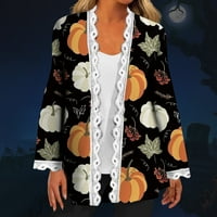 Yubatuo Ženska modna ležerna Halloween Print Crack Cardigan Jakne za žene za žene Narančasta XL