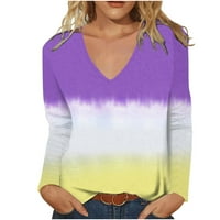 Ženski vrhovi modni casual tie-dye Ispis bluza s dugim rukavima Majica s labavim V-izrezom lagane pulover