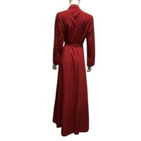 WAVSUF Formalne haljine za žene Maxi kravata puna gumba dugih rukava ljeto i pad klirence crvene haljine