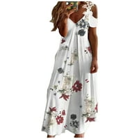 Ženske ljetne haljine za žene Datum Ležerne prilike kratkih rukava Dužina gležnja V-izrez cvjetna sunčana