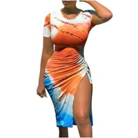 XYSAQA Maxi haljina za ženske haljine za žene Ženska seksi ljetna kratka rukava okrugla vrat tiskana