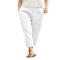 Luethbiez ženske pamučne lanene kože kapri-hlače elastične strugove pantalone sa džepovima