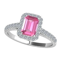 Aonejewelry 2. ct. TTW dijamant i smaragdni ružičasti prsten u obliku Topaz u 10k bijelo zlato