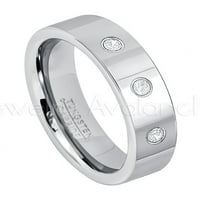 Cijevni rez volfram - 0.21ctw Diamond 3-kameni trake - Personalizirani vjenčani prsten za volfram -