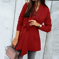 Ženska poslovna casual jakna Čvrsta boja dugih rukava režena kancelarijska jakna, crvena