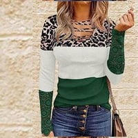 HHEI_K Slim Knit Jesen Novo ženska čipka s dugim rukavima V-izrezana ženska majica