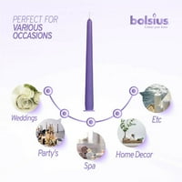 Bolsius Purple 10 Neizređene kamenske romantične svijeće za vjenčanje, večeru, restoran, kućni dekor
