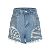 Ženske ljetne dno modne lanene lanene resima traper kratke hlače ripped jean šorc light plavi xxl
