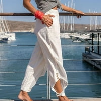 Ženske konusne hlače u boji pamučne lanene vučne strugove, hlače povremene hareme pantalone sa džepom