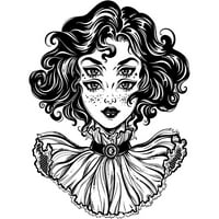 Gothic vještica djevojka portret sa kovrčavom kosom i četiri oka. Juniors charcoal siva grafički tee