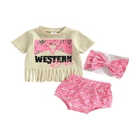 Bagilaanoe Toddler Baby Girls kratke hlače Set Ispis majica kratkih rukava + cvjetni kratke hlače +