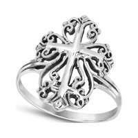 Victorian Swirl Cross skriveni srčani srebrni srebrni prsten-7