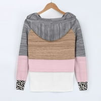 Vrhovi za žene modne žene Leopard patchwork V-izrez dugih rukava s kapuljačom džemper za bluze
