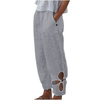 Charella ženska ljetna casual labava pamučna i posteljina džepa Solid Bool hlače pantalone sive, xxxl