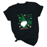 Žene sv. Patrickove majice, slatka gnome print casual crew dukserice, modni kratki rukav zeleni grafički