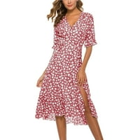 Ljetne haljine za žene V izrez cvjetni print kratkih rukava Boho haljina ruffle kausal Flowy Beach odmori