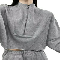 Eyicmarn Ženske slatke duksere pune boje patentni zatvarač casual labavi obrezani pulover jesen dugi