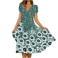 FINELYLOVE plaža Maxi haljina Djevojke Ljetne haljine A-line visoko-niske kratkih rukava cvjetni zeleni