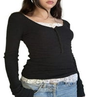 Multitrast žene dugih rukava Ležerni čipkasti patchwork Slim Fit pulover košulje za Club Streetwear