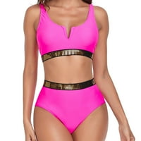 Ženski kupaći kostimi moda Strappy bikini gaćica patchwork punog kupa za kupanje za žene ružičaste s