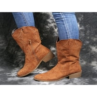 Zodanni Dame Western Boot izvezeni čizme za gležnjeve šiljaste cipele na kopnu Ženske cipele Ženske cipele Povucite na širokom teletu smeđe 8.5
