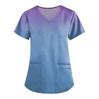 Amousa ženska modna radna odjeća s kratkim rukavima V-izrez s džepovima tiskane vrhove Thirts majice za žene