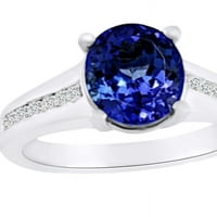 Simulirani plavi tanzanite i bijeli prirodni dijamantni zaručni zaručni prsten u 14k bijelo zlato s