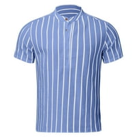 Muška majica musko casual prugasti košulju s kratkim rukavima štanda košulja košulja na vrhu bluza plava